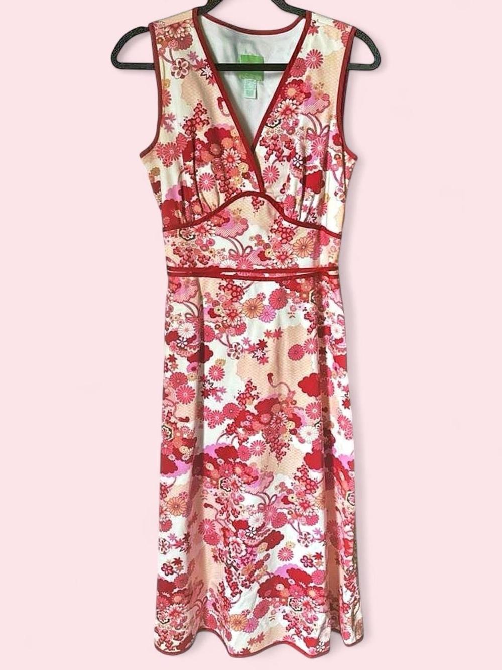 Citrine Pink Floral V-Neck Midi Dress